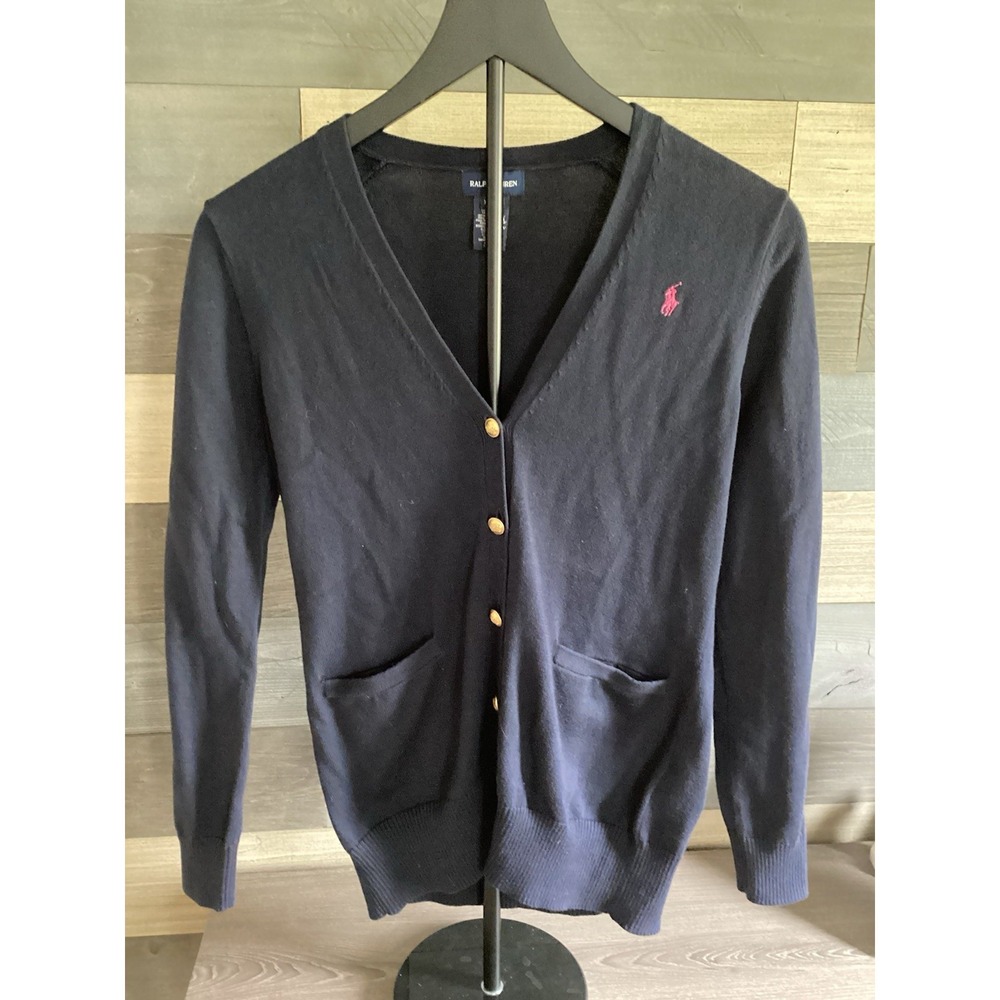 Ralph Lauren Navy Cardigan with Pink Pony
